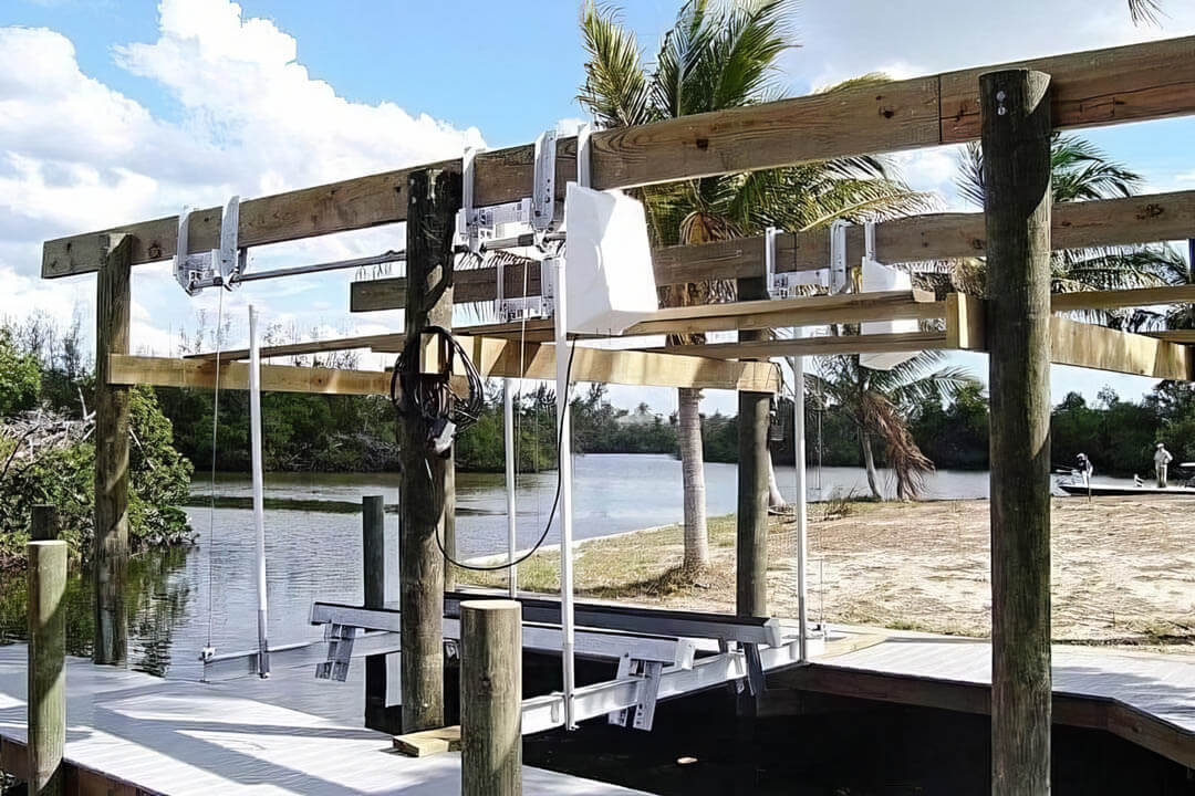 Boathouse Lift Before Roof Installation - BOAT LIFT US