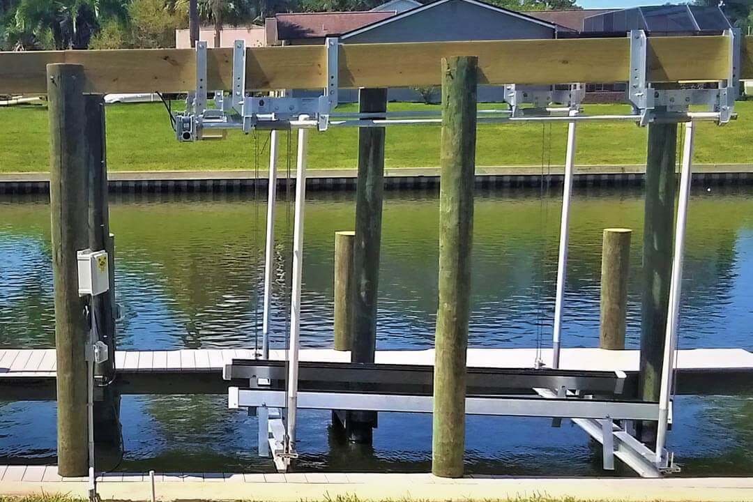 Boathouse Lift Before Roof Installation - BOAT LIFT US